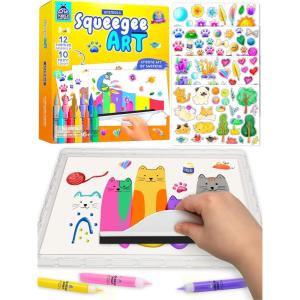 PURPLE LADYBUG Squeegee Art Craft Kit – Fun Crafts for Kids, Boys & Girls Age 6+, Birthday Gift – Animals Theme with 10 Colorful Paints – Mess Free, Supports Fine Motor Skill Development(Animals)