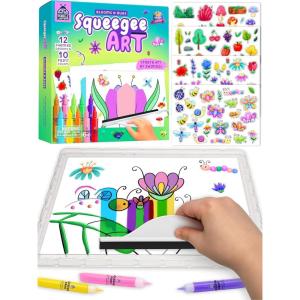 PURPLE LADYBUG Squeegee Art Craft Kit – Fun Crafts for Kids, Boys & Girls Age 6+, Birthday Gift – Animals Theme with 10 Colorful Paints – Mess Free, Supports Fine Motor Skill Development(Blooms & Bugs)