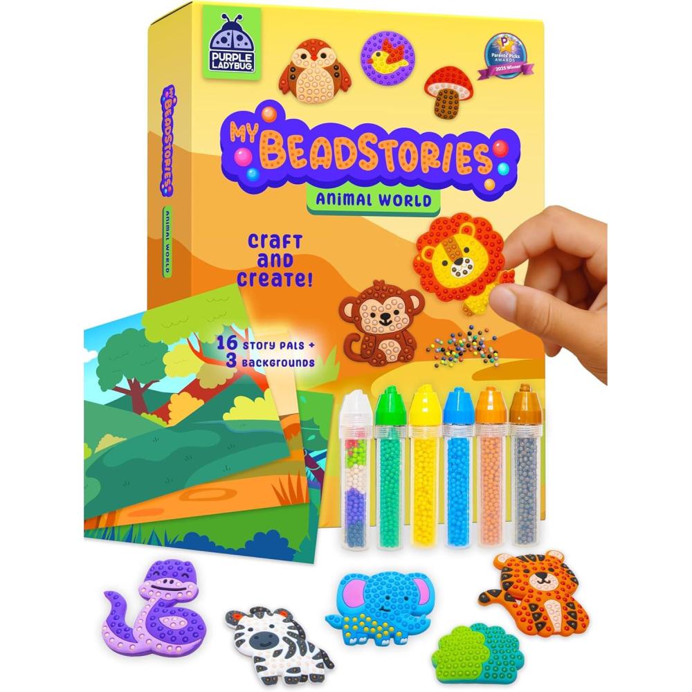 image:imagePURPLE LADYBUG My Beadstories Animal World Bead Art Craft Kit for Girls and Boys Colorful Art Craft Kits for Kids Ages 48 DIY Mosaic Activity Set with Story Pals amp BackgroundsAnimal World