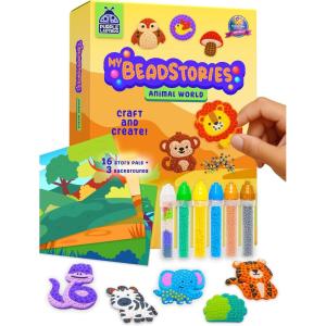 PURPLE LADYBUG My Beadstories Animal World – Bead Art Craft Kit for Girls and Boys, Colorful Art Craft Kits for Kids Ages 4-8, DIY Mosaic Activity Set with Story Pals & Backgrounds(Animal World)