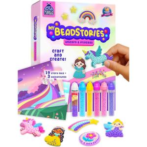 PURPLE LADYBUG My Beadstories Animal World – Bead Art Craft Kit for Girls and Boys, Colorful Art Craft Kits for Kids Ages 4-8, DIY Mosaic Activity Set with Story Pals & Backgrounds(Unicorn & Princess)