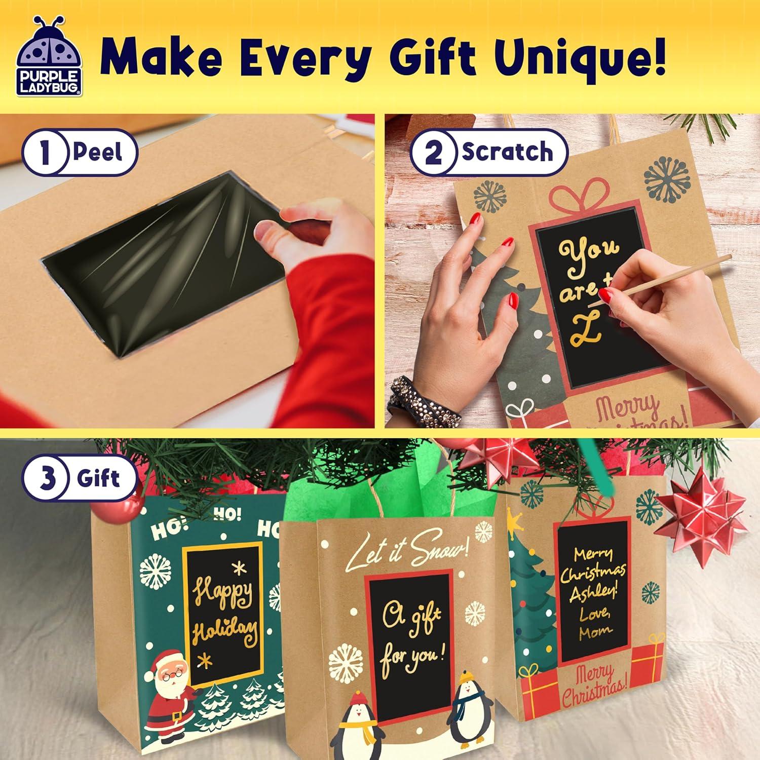 image:image6 Brown Christmas Gift Bags Medium Size Bulk 8 with Scratch Paper Panel for Personalized Messages amp Tissue Paper Small Holiday Bags for Gifts Secret Santa Holiday Gift Bags with HandleChristmas Gift Bags
