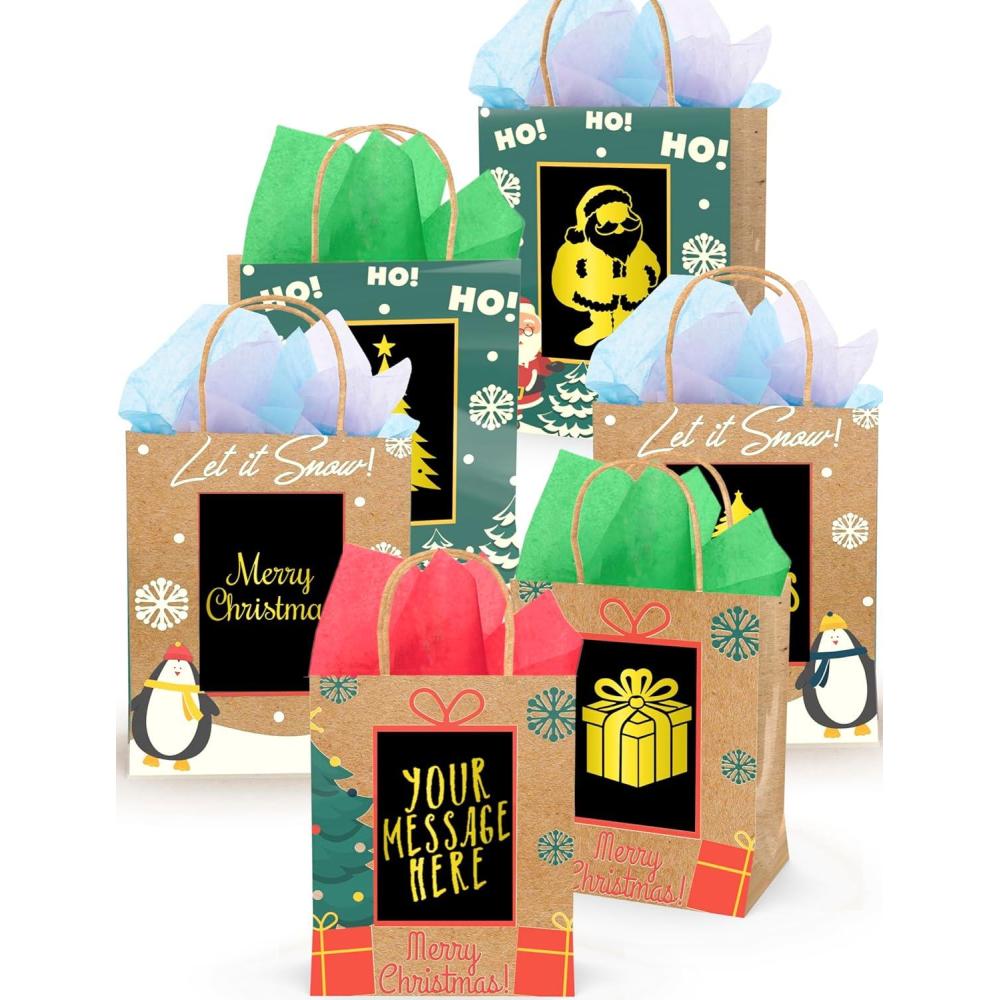 image:image6 Brown Christmas Gift Bags Medium Size Bulk 8 with Scratch Paper Panel for Personalized Messages amp Tissue Paper  Small Holiday Bags for Gifts Secret Santa Holiday Gift Bags with HandleChristmas Gift Bags
