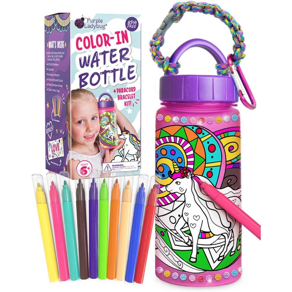 image:imagePURPLE LADYBUG Decorate Your Own Water Bottle for Girls Craft Set  Gifts for 6 Year Old Girl 10 9 8 7 Year Old Girl Gifts Fun Coloring Crafts for Girls Ages 68 School Water Bottles for Kids