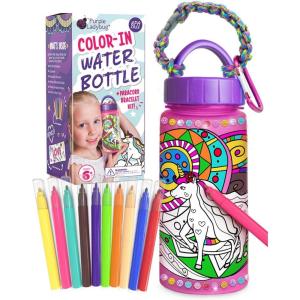 PURPLE LADYBUG Decorate Your Own Water Bottle for Girls Craft Set – Gifts for 6 Year Old Girl, 10 9 8 7 Year Old Girl Gifts, Fun Coloring Crafts for Girls Ages 6-8, School Water Bottles for Kids