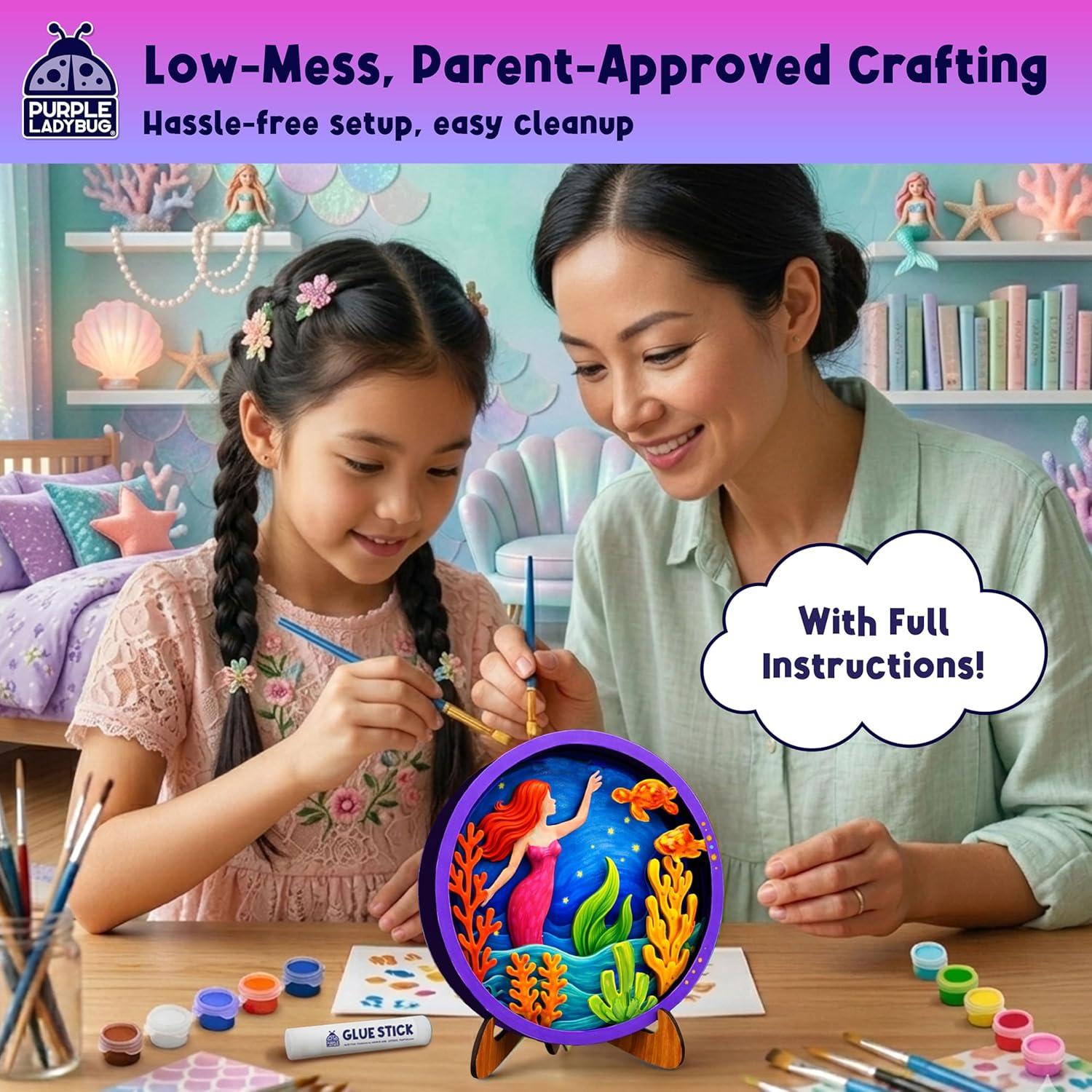 image:imageMermaid 3D Painting Kit Wooden Painting Crafts for Kids Craft Kits for Girls Ages 812 DIY Crafts Paint Set Art Projects Arts and Crafts for Girl 6 7 9 11 Girls Birthday Gifts Age 810Mermaid