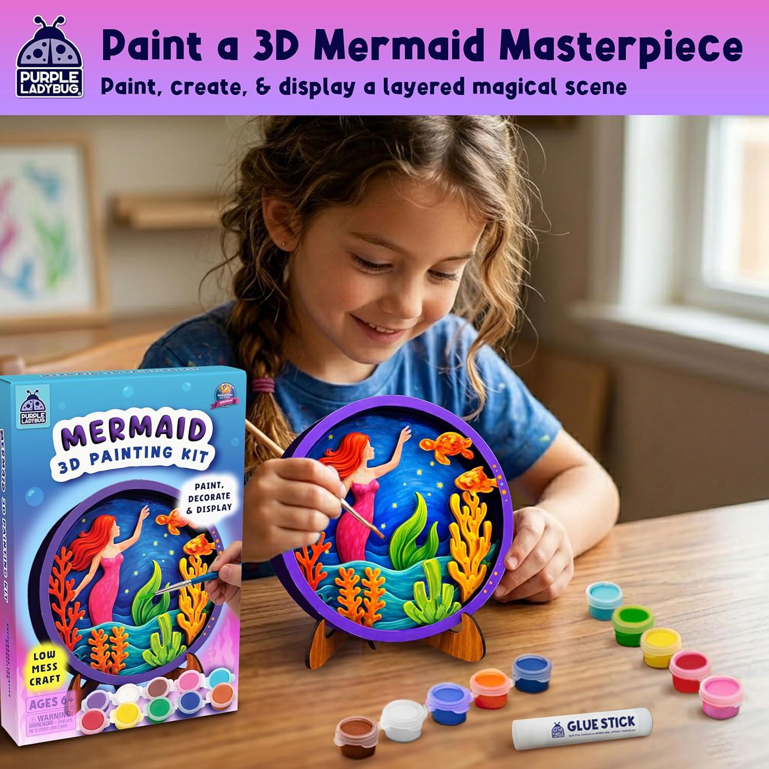 image:imageMermaid 3D Painting Kit Wooden Painting Crafts for Kids Craft Kits for Girls Ages 812 DIY Crafts Paint Set Art Projects Arts and Crafts for Girl 6 7 9 11 Girls Birthday Gifts Age 810Mermaid