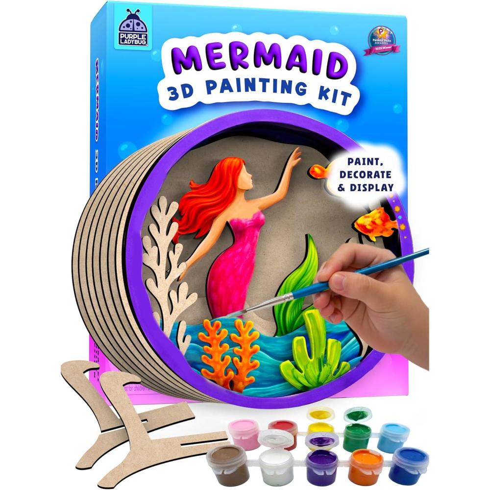 image:imageMermaid 3D Painting Kit Wooden Painting Crafts for Kids Craft Kits for Girls Ages 812 DIY Crafts Paint Set Art Projects Arts and Crafts for Girl 6 7 9 11 Girls Birthday Gifts Age 810Mermaid