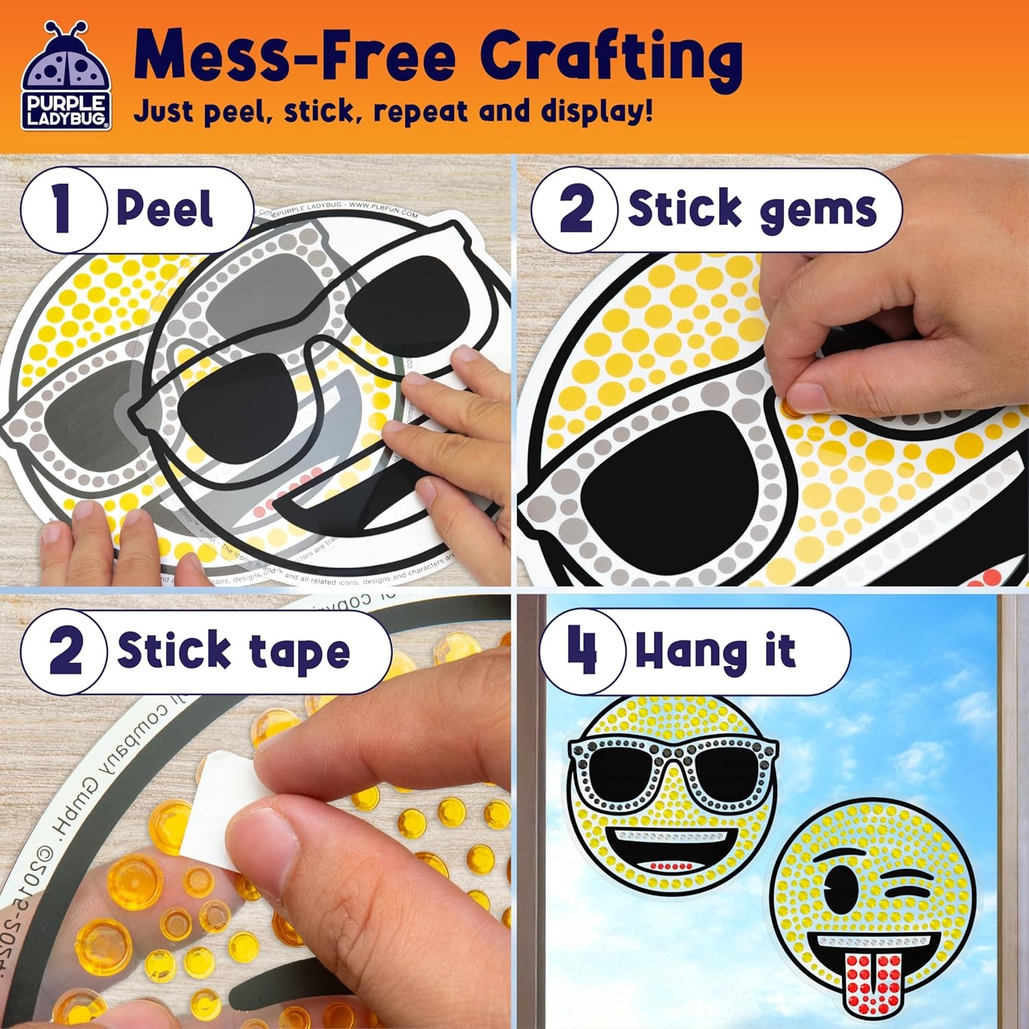 image:imageSUNGEMMERS Emoji Cool amp Wink Window Art Kit DIY Diamond Art Suncatcher Craft for Kids Ages 612 Creative Gift for Girls Boys MessFree Arts amp Crafts Set with 1000 Gem Stickers Templates