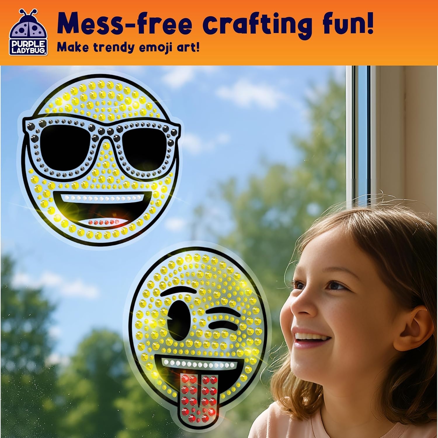 image:imageSUNGEMMERS Emoji Cool amp Wink Window Art Kit DIY Diamond Art Suncatcher Craft for Kids Ages 612 Creative Gift for Girls Boys MessFree Arts amp Crafts Set with 1000 Gem Stickers Templates