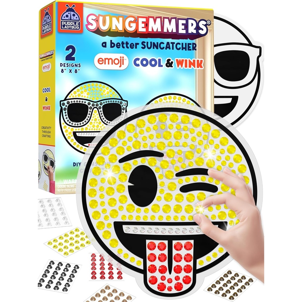 image:imageSUNGEMMERS Emoji Cool amp Wink Window Art Kit DIY Diamond Art Suncatcher Craft for Kids Ages 612 Creative Gift for Girls Boys MessFree Arts amp Crafts Set with 1000 Gem Stickers Templates